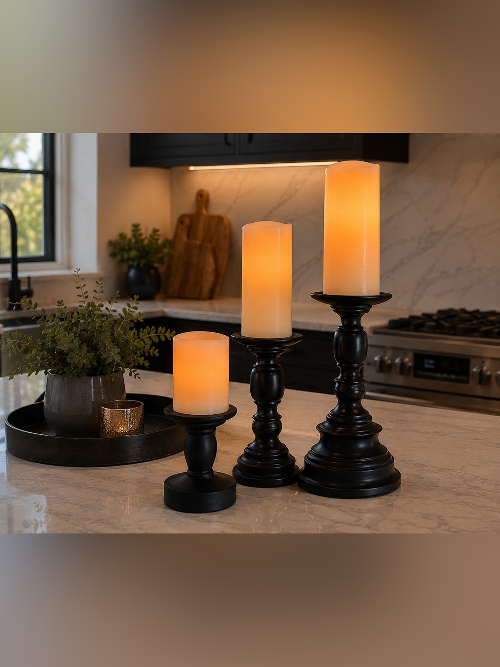 Old World Glow – 3-Piece Pedestal Candle Set with Battery-Operated Candles